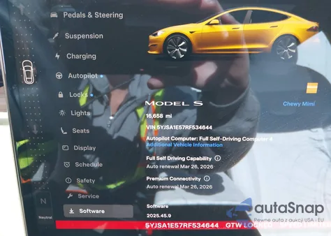 2024 Tesla Model S Long Range z USA, uszkodzony, nr VIN 5YJSA1E57RF534644